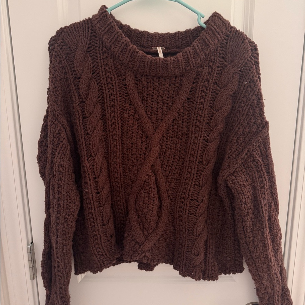 Free People Chocolate Cable Knit Sweater